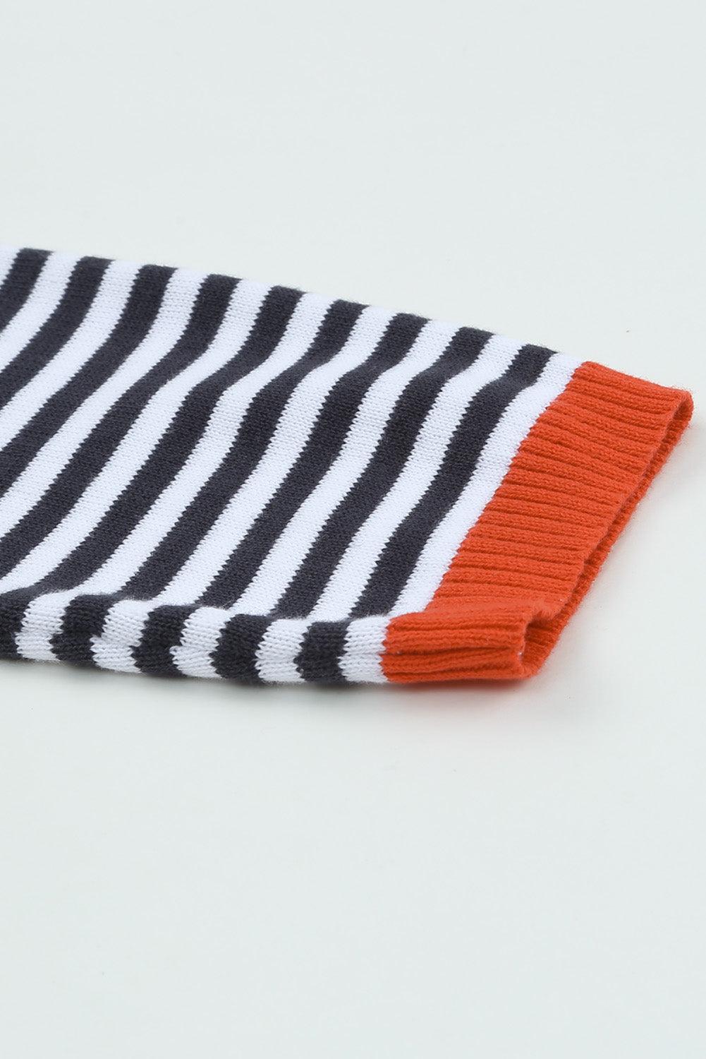 Striped Colorblock Trim Knit Pullover Sweater 