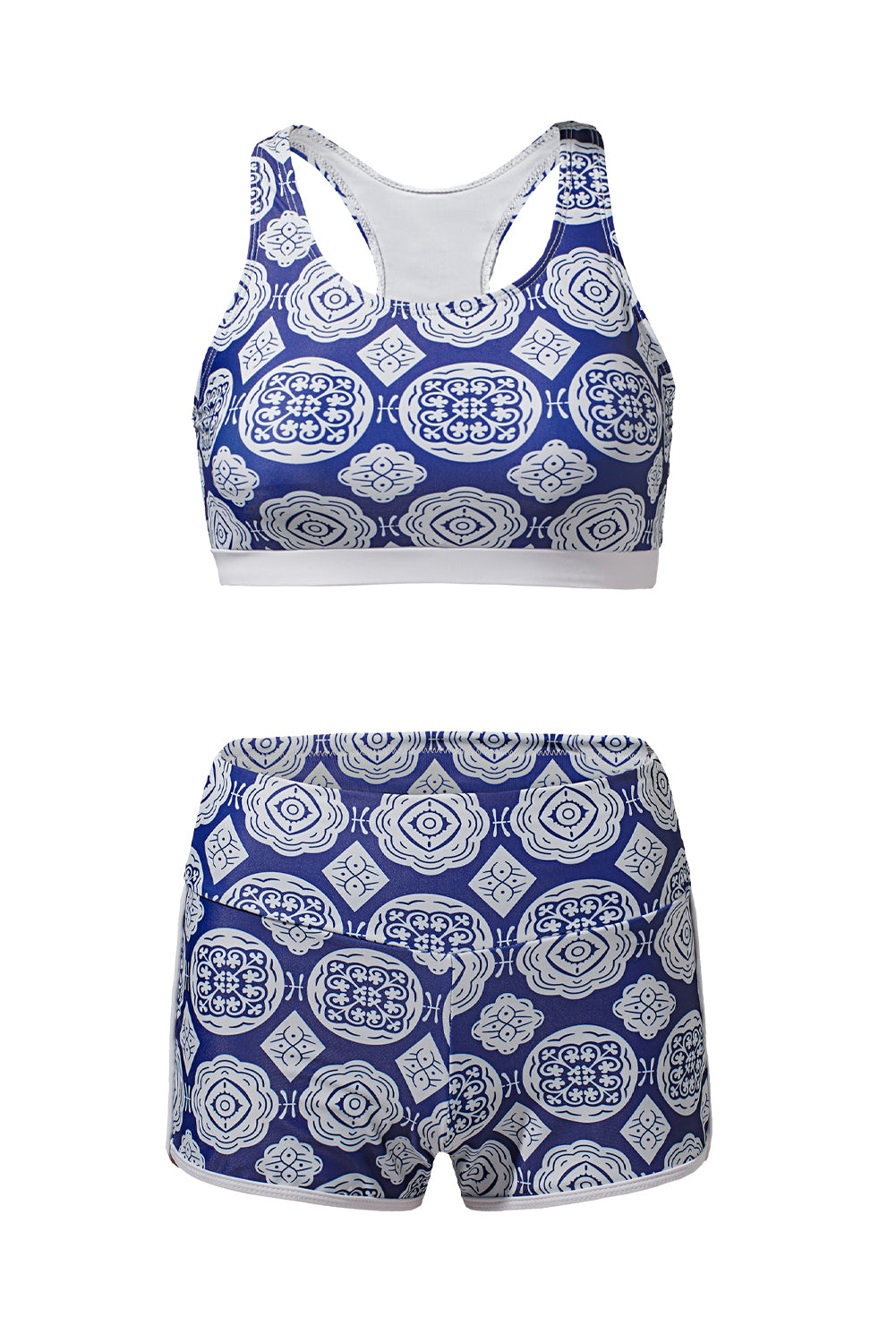 Dark Blue 3pcs Beach Sporty Racerback Tankini Swimsuit 