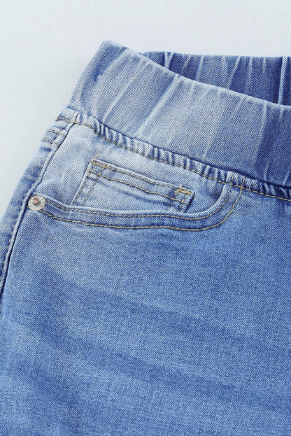 Dark Blue Casual Hole Drawstring Elastic Waist Jeans - Vesteeto