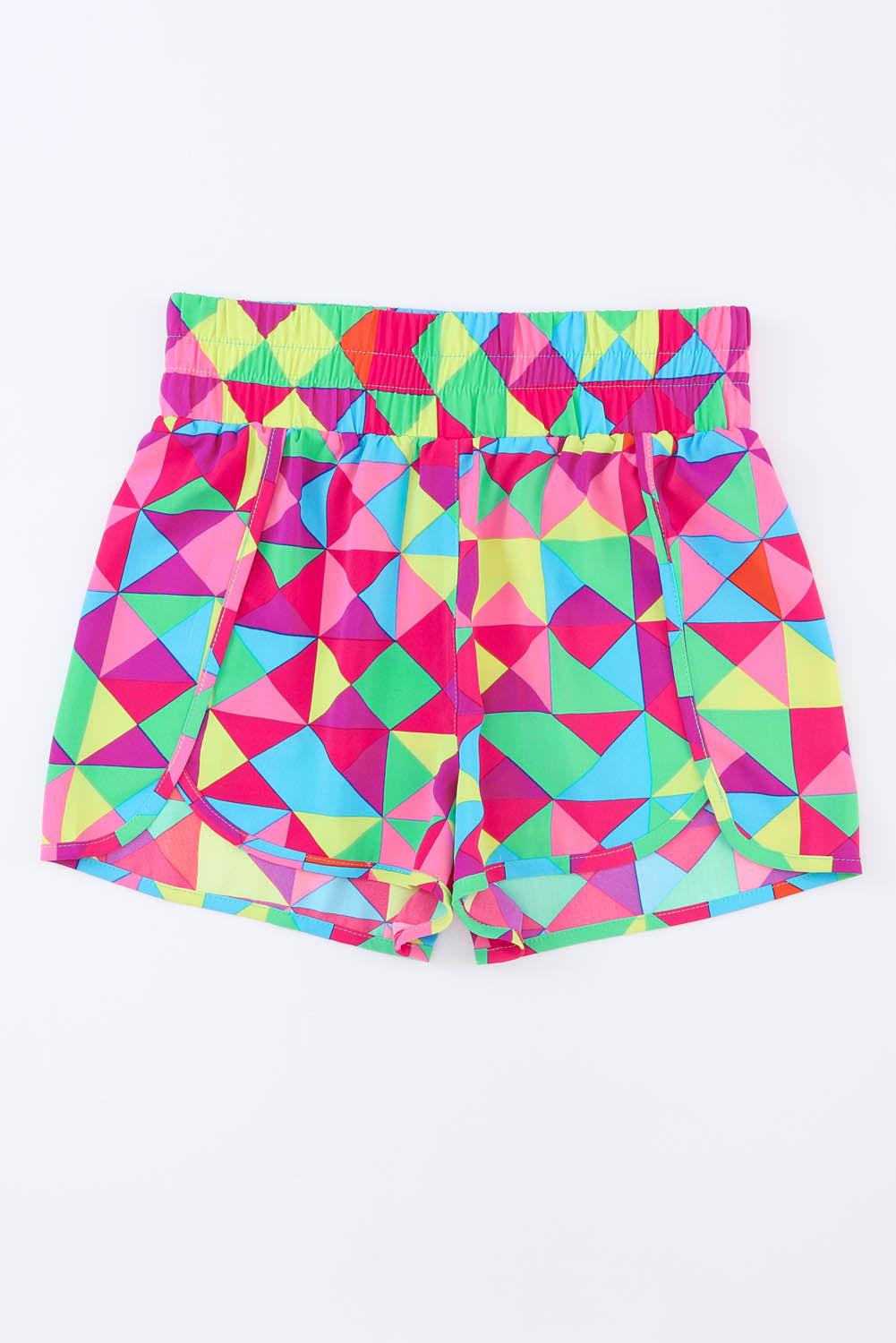 Pink Plaid Print High Waisted Athletic Shorts 