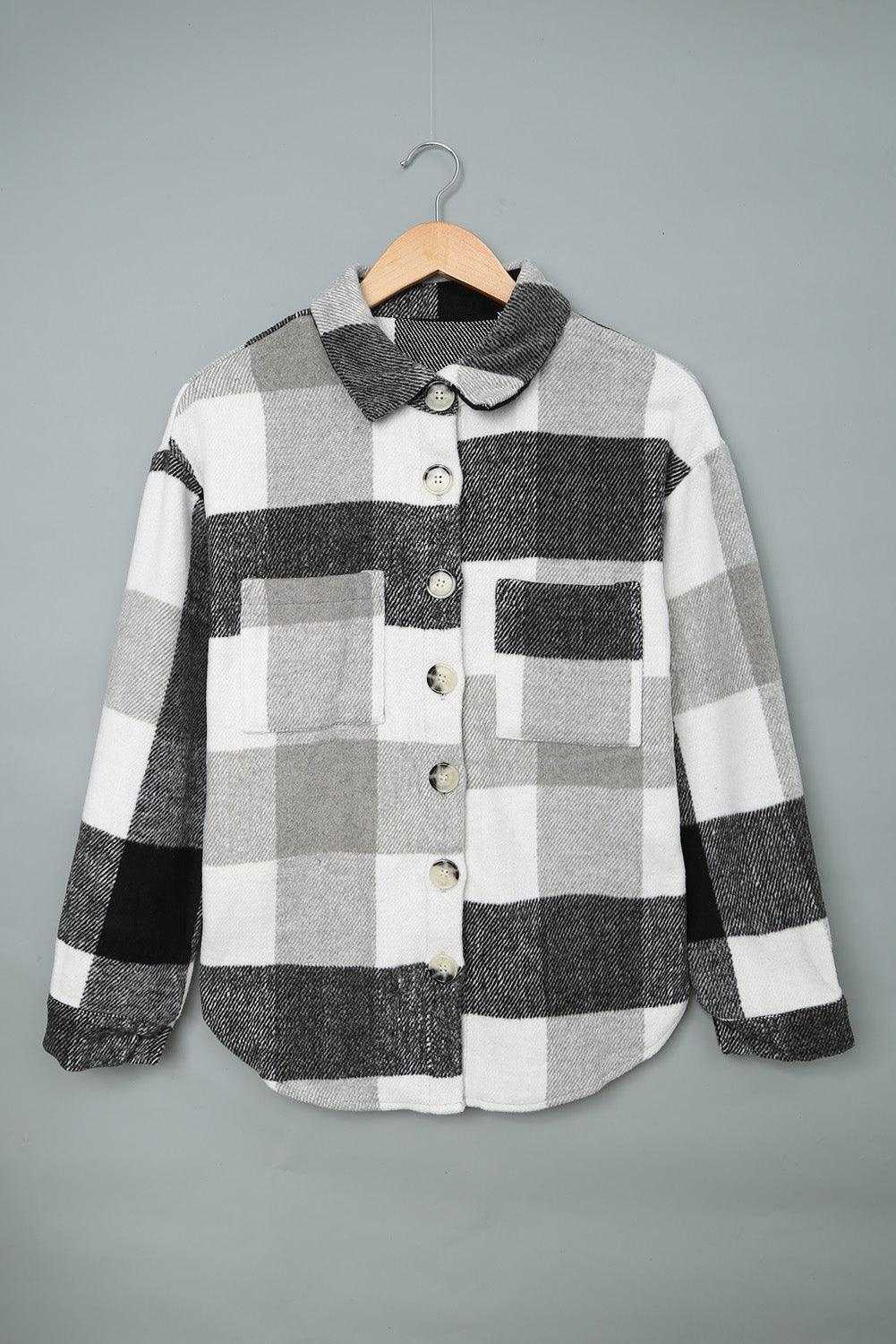 Plaid Color Block Buttoned Pocket Long Sleeve Shacket 