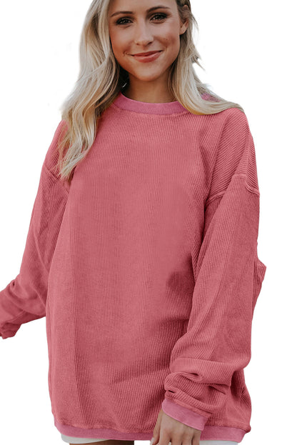 Orange Plain Drop Sleeve Crinkle Rib Oversized Sweatshirt 