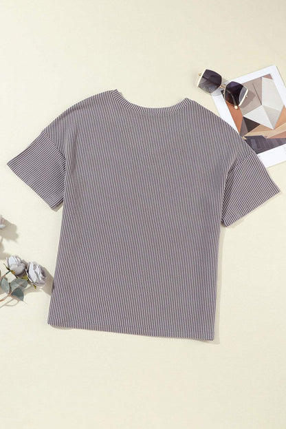 Valerian Ribbed V Neck Pocket Drop Sleeve T-Shirt 