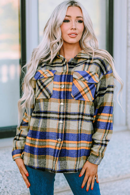 Brown Plaid Button Up Long Sleeve Flannel Shacket 