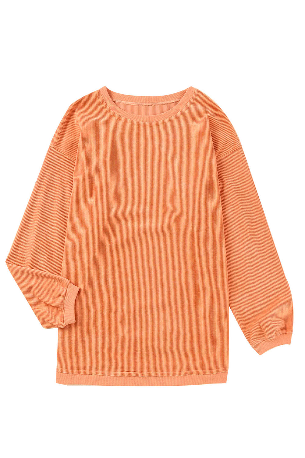 Orange Plain Drop Sleeve Crinkle Rib Oversized Sweatshirt 