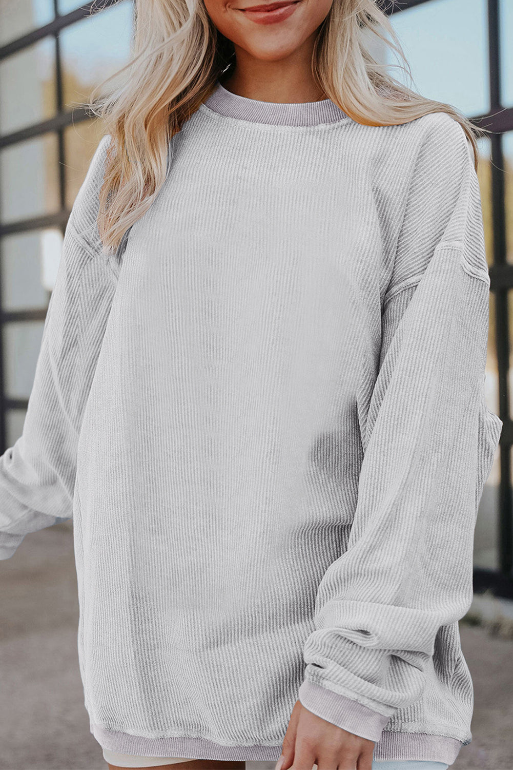 Orange Plain Drop Sleeve Crinkle Rib Oversized Sweatshirt 