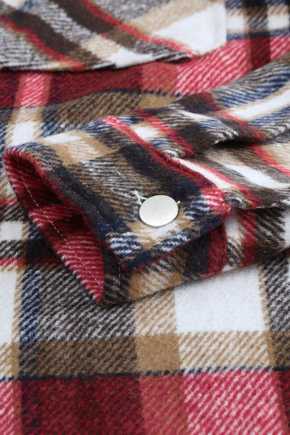 Brown Plaid Button Up Long Sleeve Flannel Shacket 