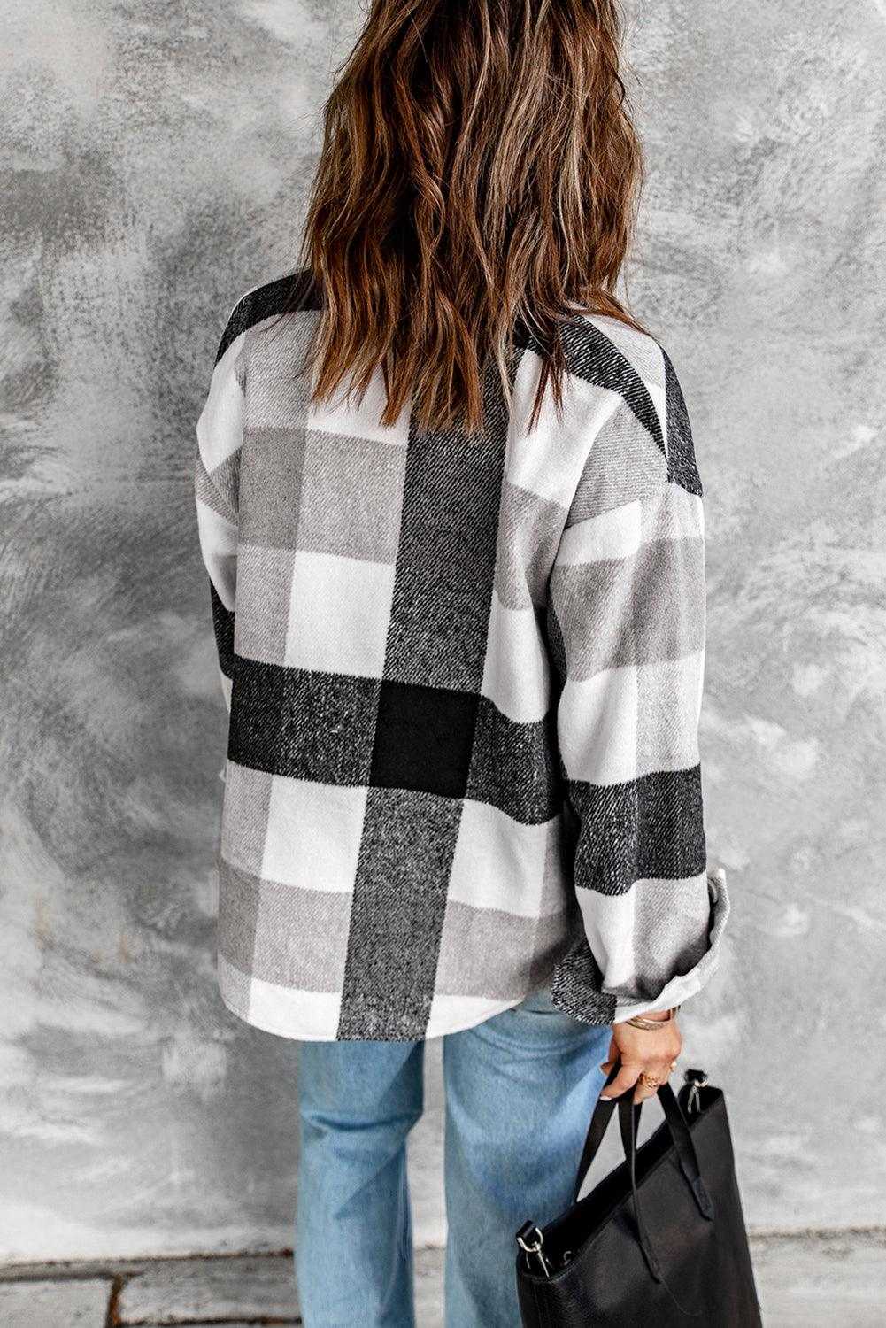 Plaid Color Block Buttoned Pocket Long Sleeve Shacket 