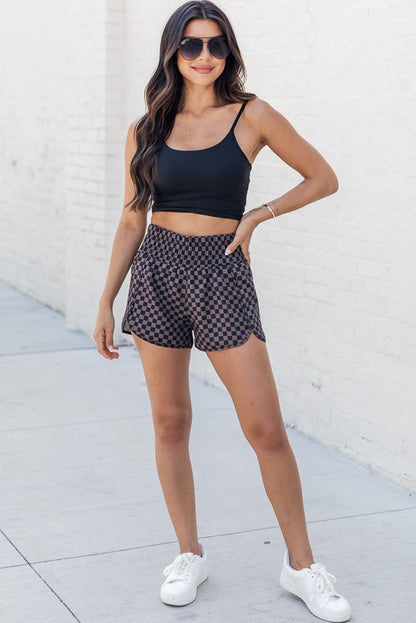 Pink Plaid Print High Waisted Athletic Shorts 