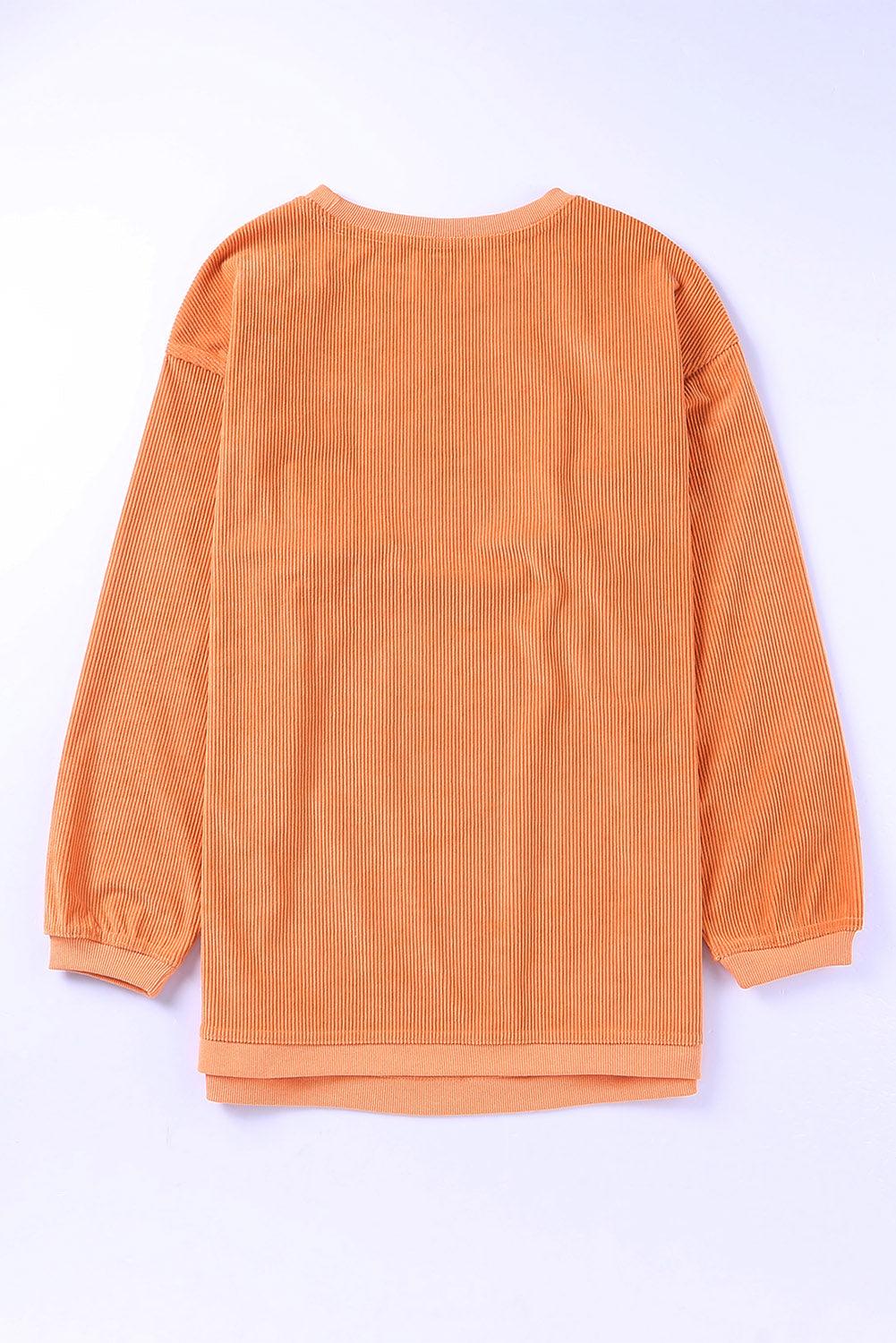 Orange Thanksgiving Thankful Casual Ribbed Corded Sweatshirt - Vesteeto