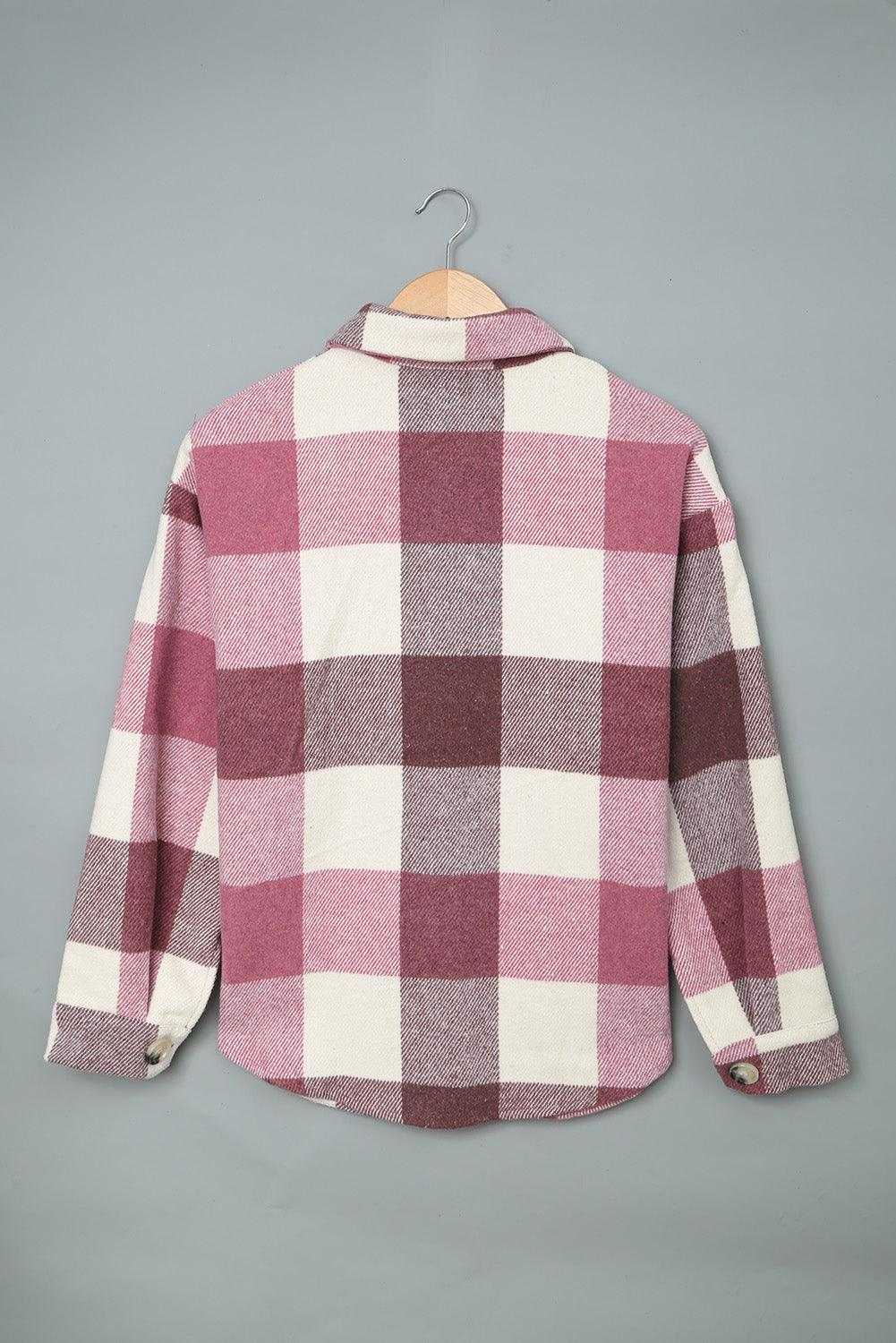 Plaid Color Block Buttoned Pocket Long Sleeve Shacket 