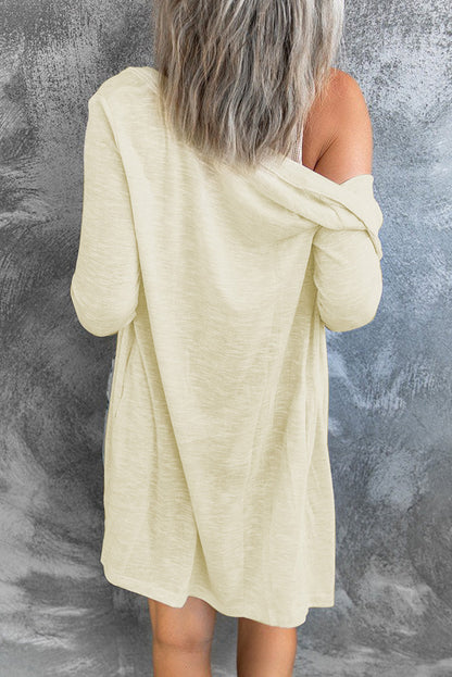 White Solid Button Up V Neck Long Cover Up