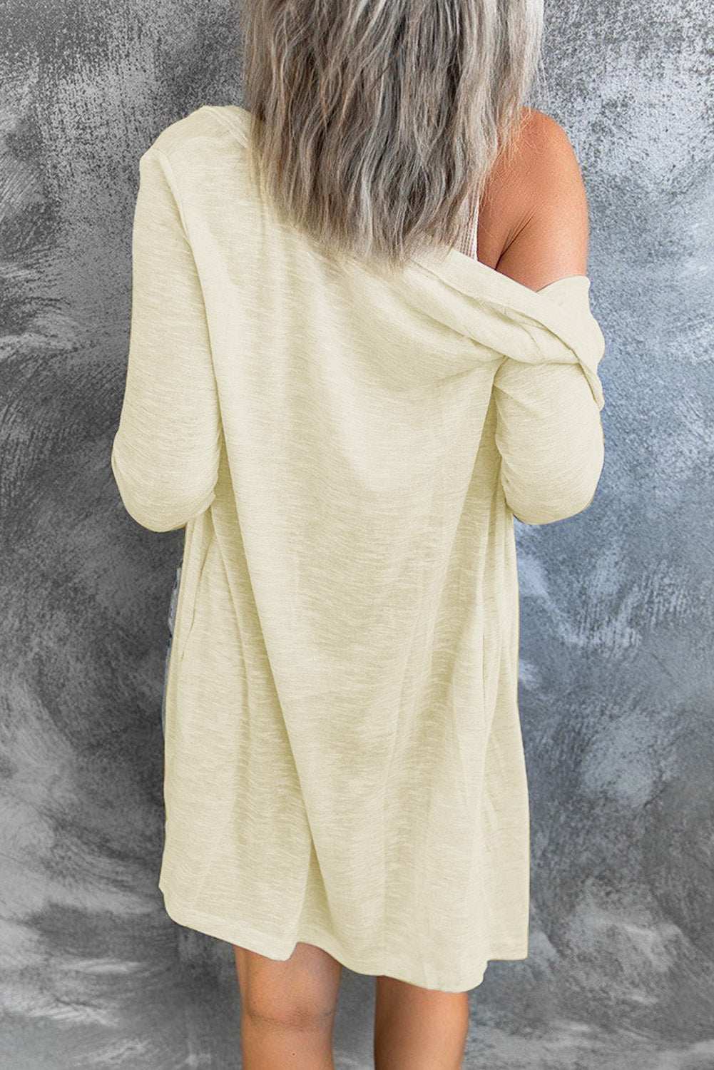 White Solid Button Up V Neck Long Cover Up 