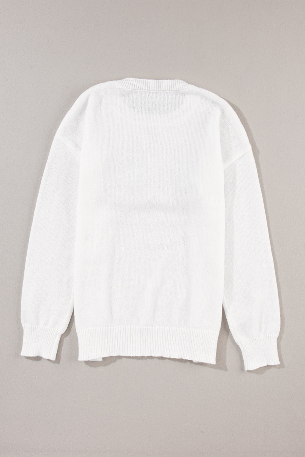 White Glitter Merry & Bright Round Neck Knit Sweater 