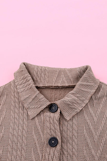 Khaki Casual Textured Button Front Oversized Knit Shacket - Vesteeto