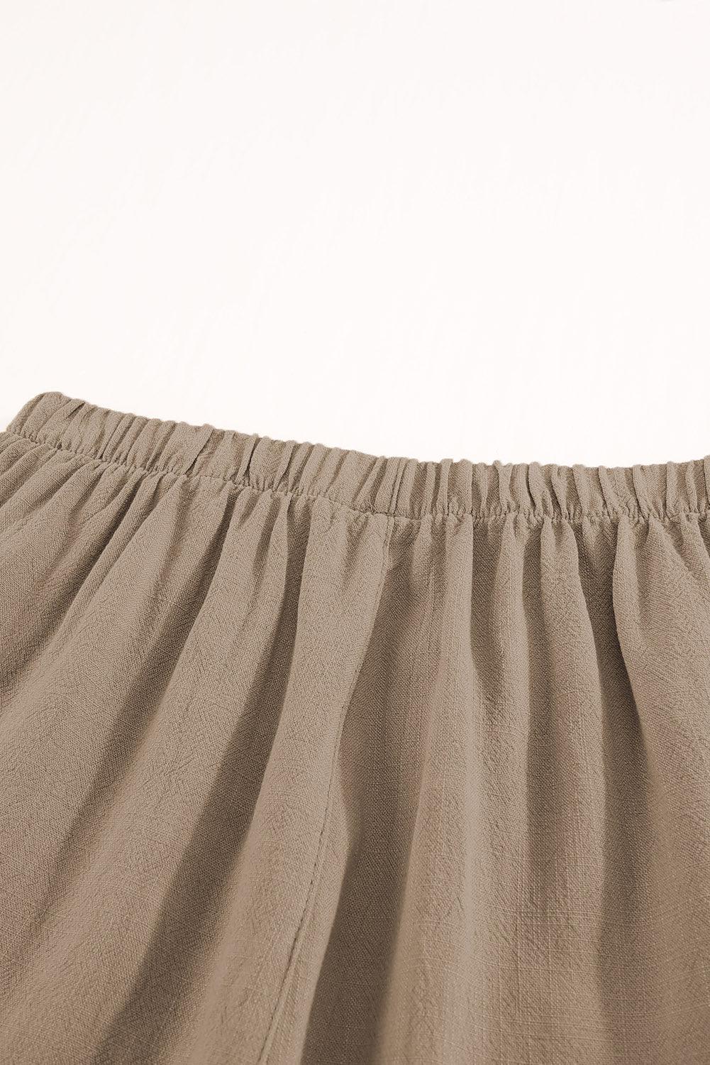 Khaki Casual Pocketed Ruffle High Waist Shorts - Vesteeto