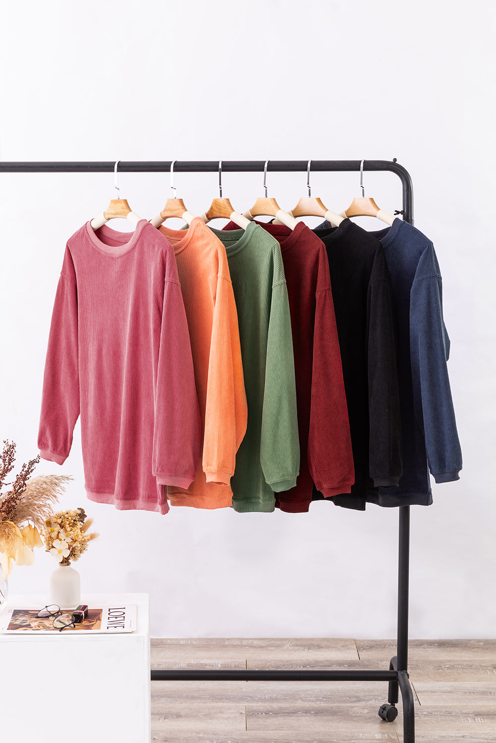 Orange Plain Drop Sleeve Crinkle Rib Oversized Sweatshirt 