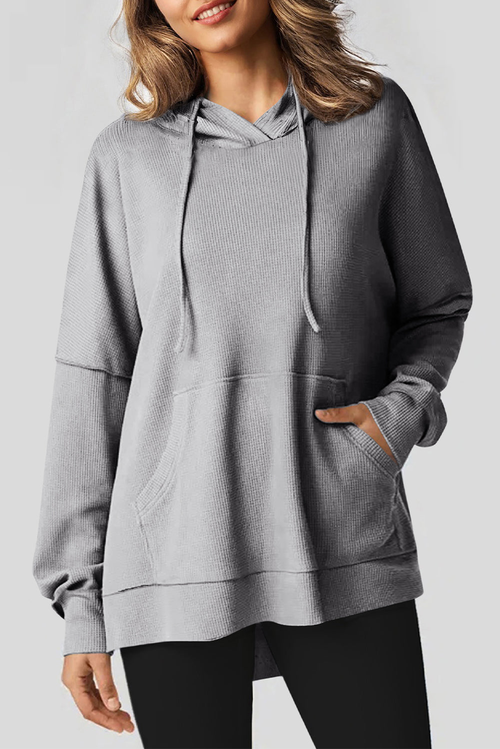 Coffee Waffle Knit High Low Oversized Hoodie 