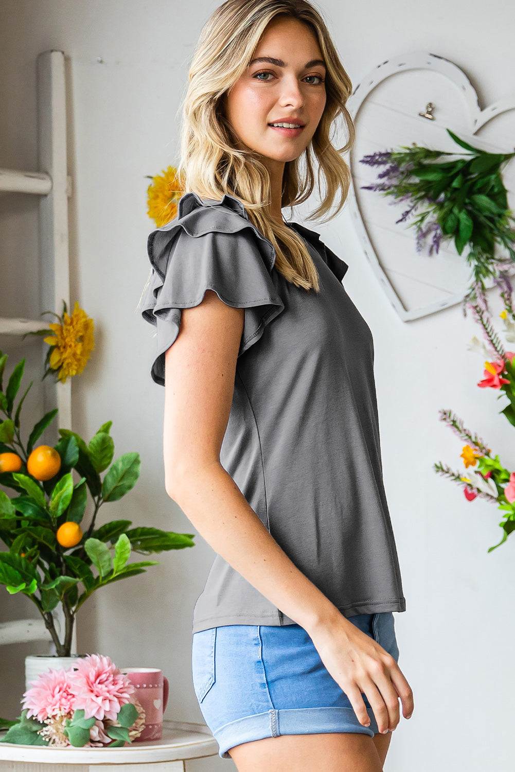 Black Basic Tiered Ruffle Casual Round Neck T Shirt 