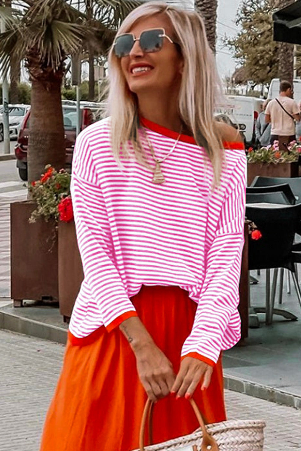 Striped Colorblock Trim Knit Pullover Sweater 