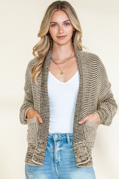 Brown Chunky Knit Pocketed Drop Sleeve Cardigan 