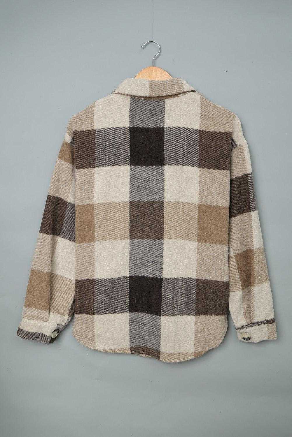 Plaid Color Block Buttoned Pocket Long Sleeve Shacket 