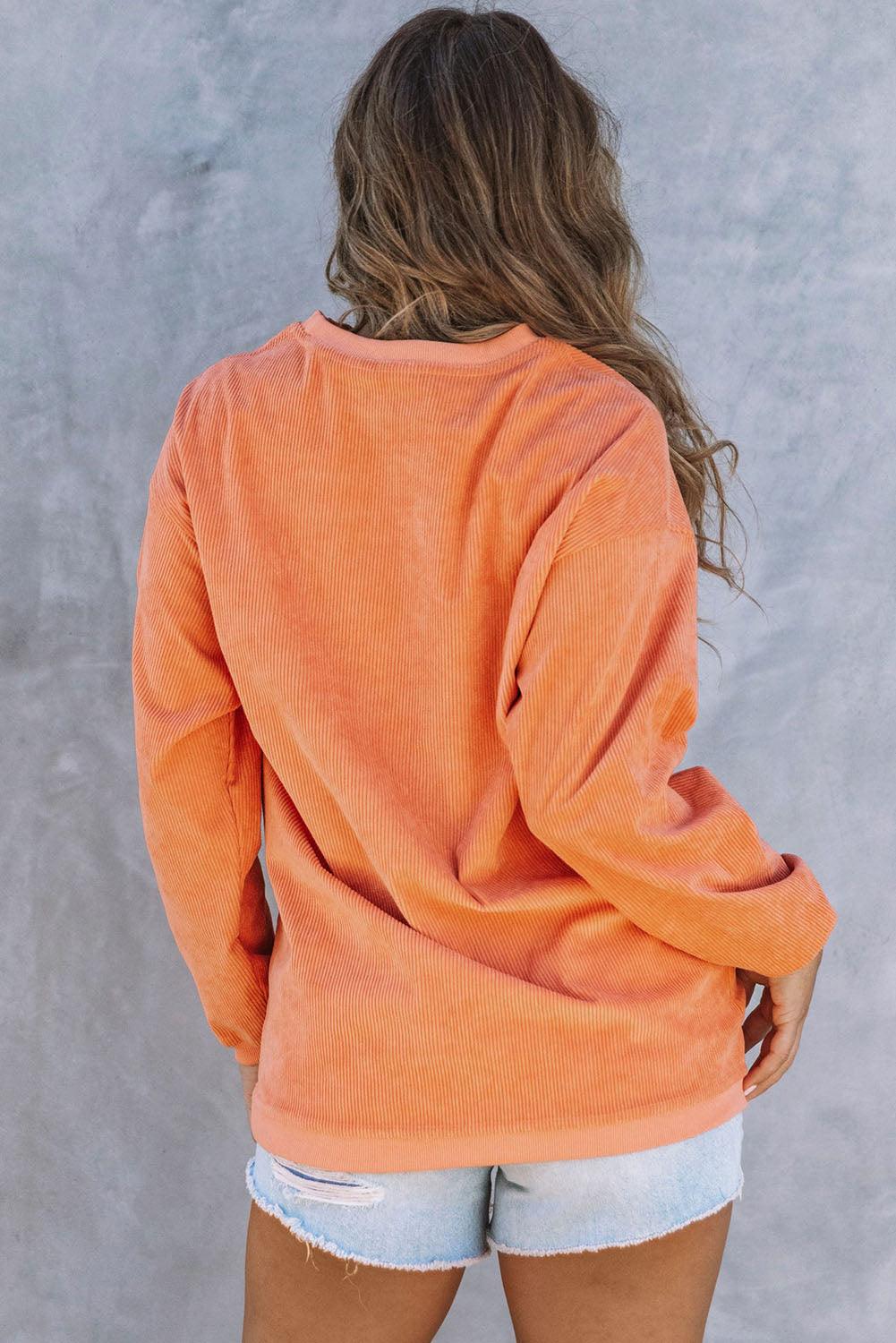 Orange Thanksgiving Thankful Casual Ribbed Corded Sweatshirt - Vesteeto
