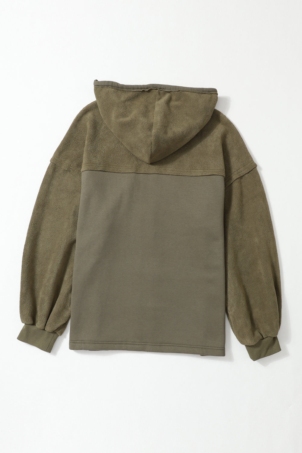 Green Flap Pockets Bishop Sleeve Zip Up Hoodie Jacket 