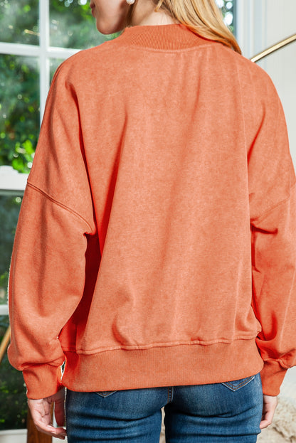 Brown Plain Drop Shoulder Crew Neck Pullover Sweatshirt 