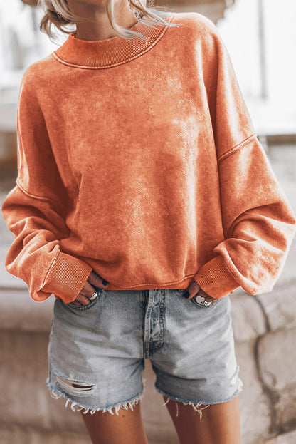 Brown Plain Drop Shoulder Crew Neck Pullover Sweatshirt 