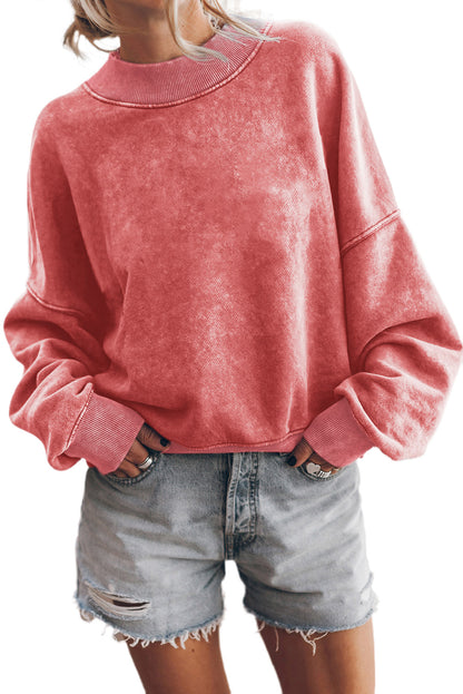 Brown Plain Drop Shoulder Crew Neck Pullover Sweatshirt 