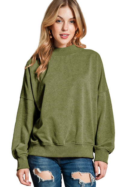 Brown Plain Drop Shoulder Crew Neck Pullover Sweatshirt 