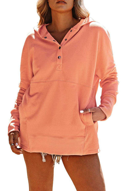 Light Blue Casual Batwing Sleeve Pocket Henley Hoodie 