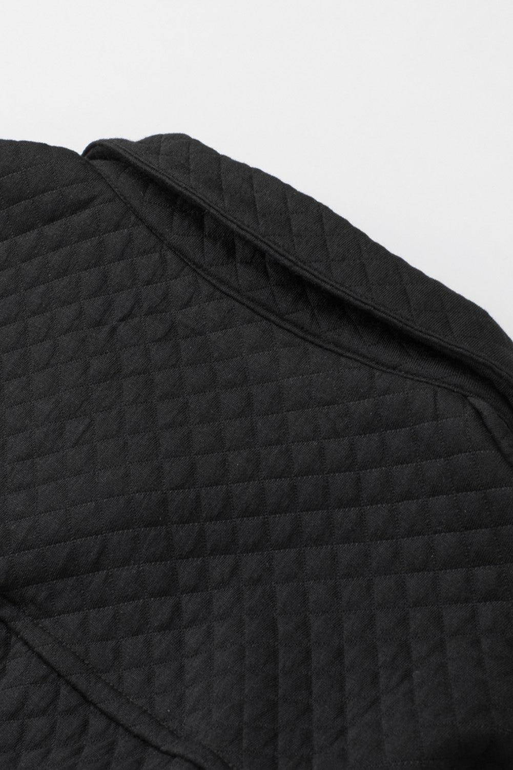 Black Lattice Texture Retro Flap Pocket Button Quilted Shacket 