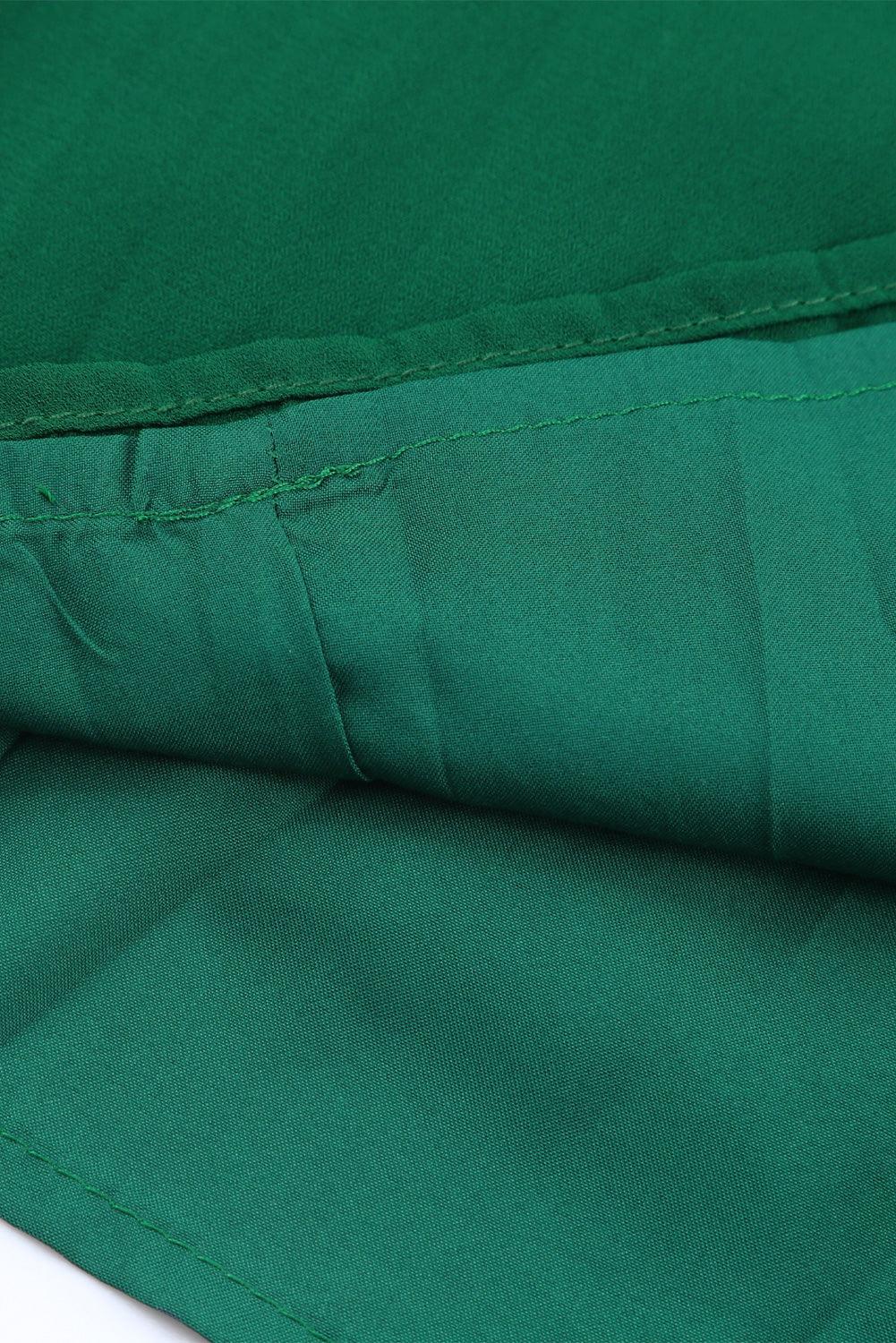 Green Elegant Halter Neck Belted Pleated Wide Leg Jumpsuit - Vesteeto