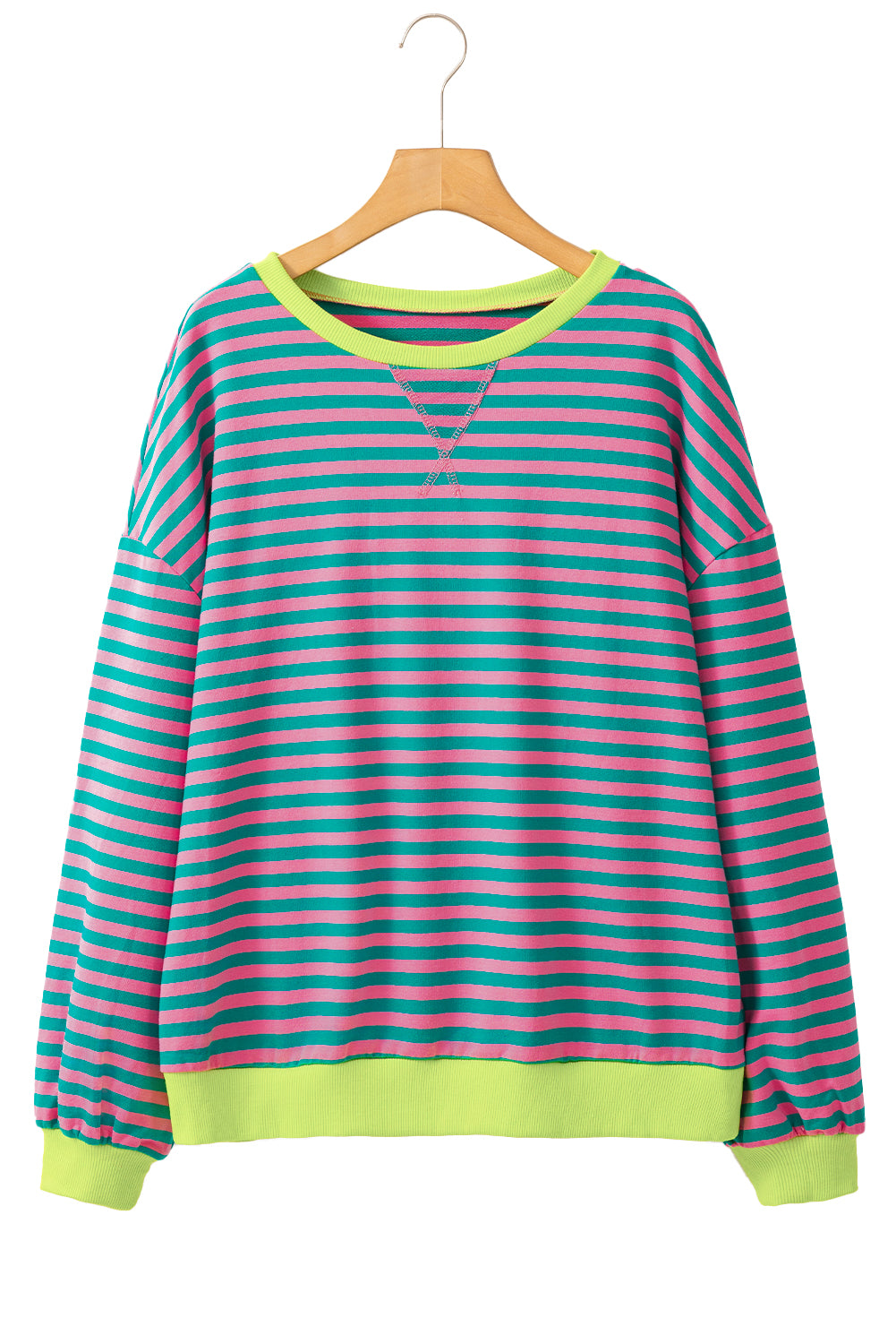 Blue Stripe Contrast Edge Cross Seam Oversized Pullover 