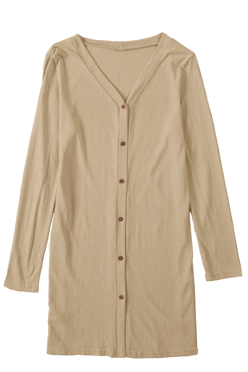 Brown Solid Color Casual Button Front Long Cardigan 