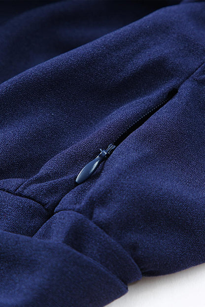 Dark Blue Solid Color Casual Belted Wide Leg Jumpsuit - Vesteeto