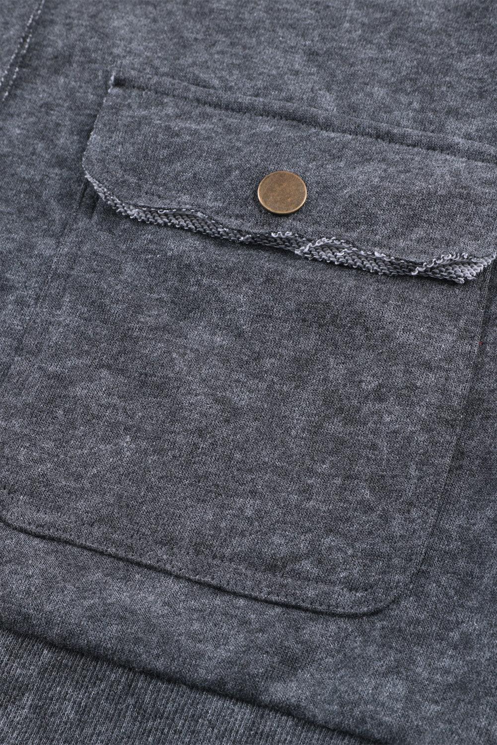 Dark Blue Snap Button Casual Flap Pockets Jacket - Vesteeto