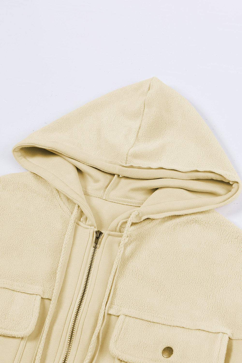 Green Flap Pockets Bishop Sleeve Zip Up Hoodie Jacket 