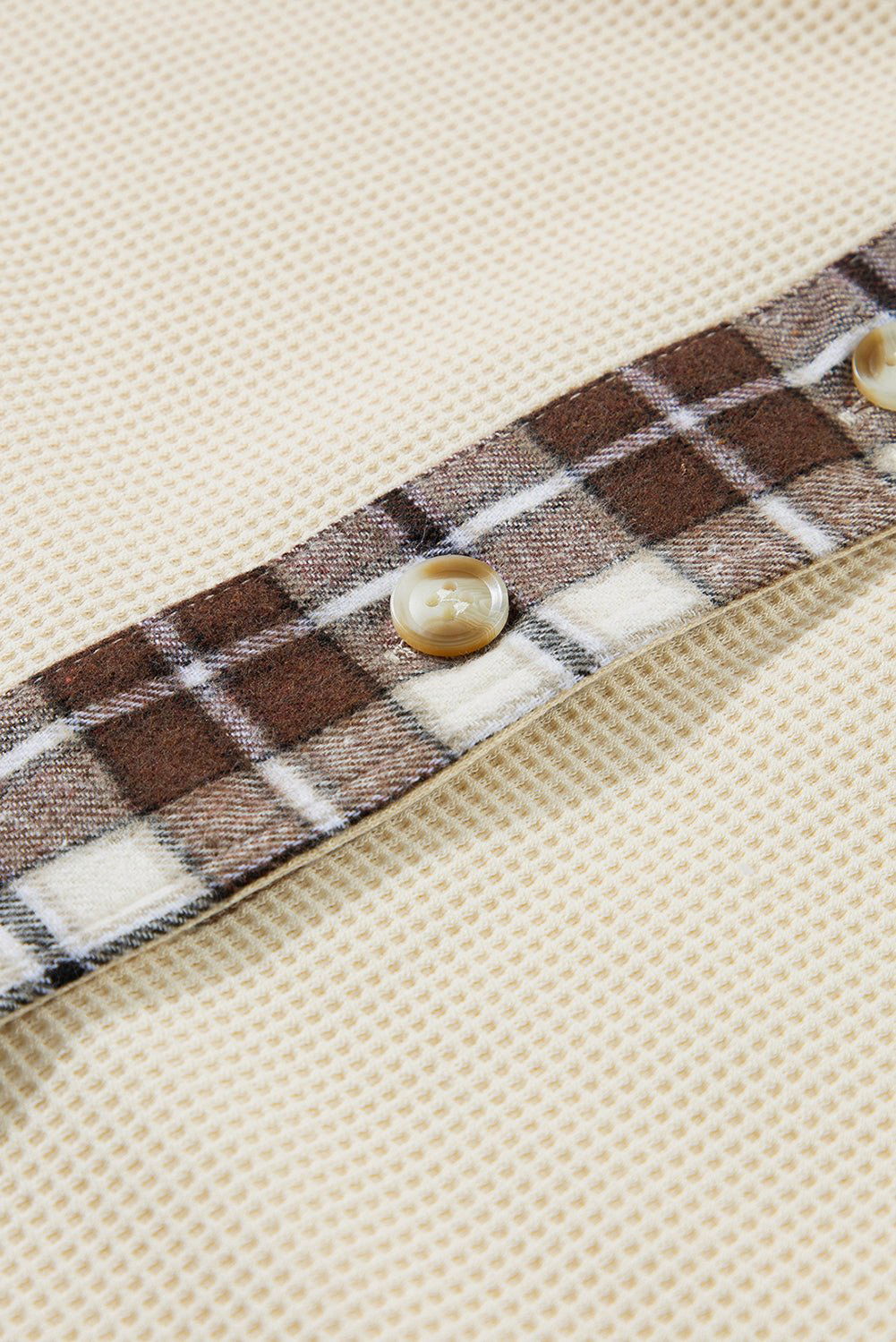 Apricot Plaid and Thermal Waffle Patchwork Shacket 