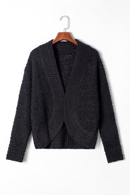 Apricot Popcorn Knit Open Front Cardigan - Vesteeto