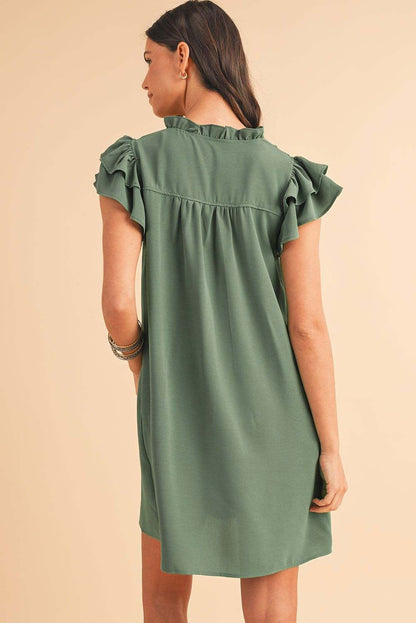 Black Ruffle Sleeve V Neck Frilled Shift Dress - Cute Sexy Chic Style - Vesteeto