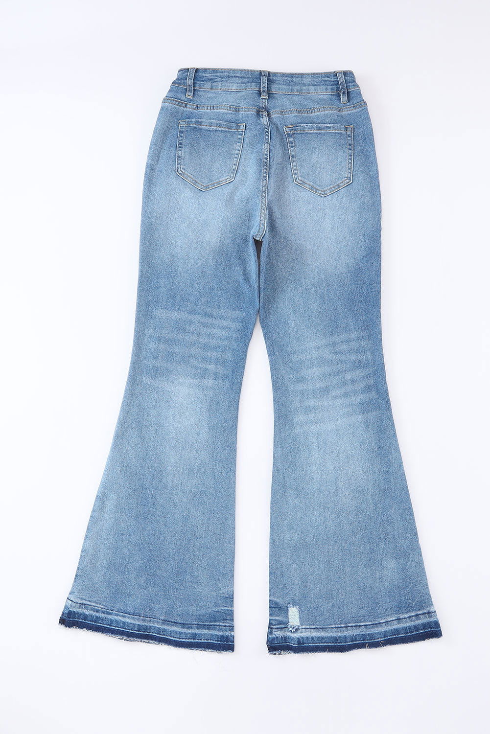 Blue Light Wash High Waisted Bell Bottom Jeans - Vesteeto