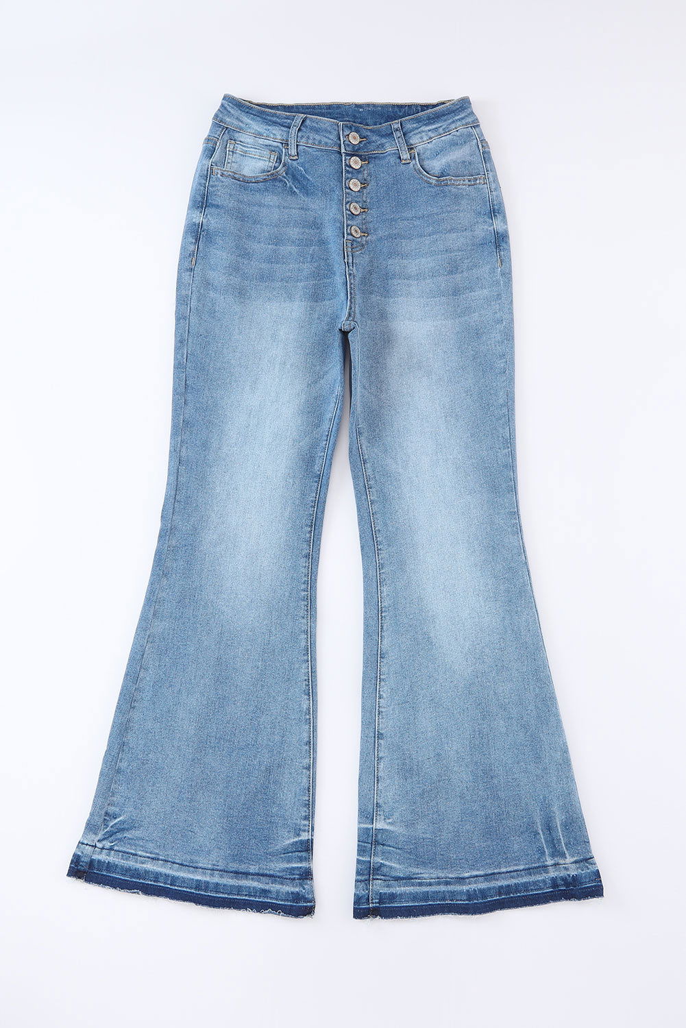 Blue Light Wash High Waisted Bell Bottom Jeans - Vesteeto