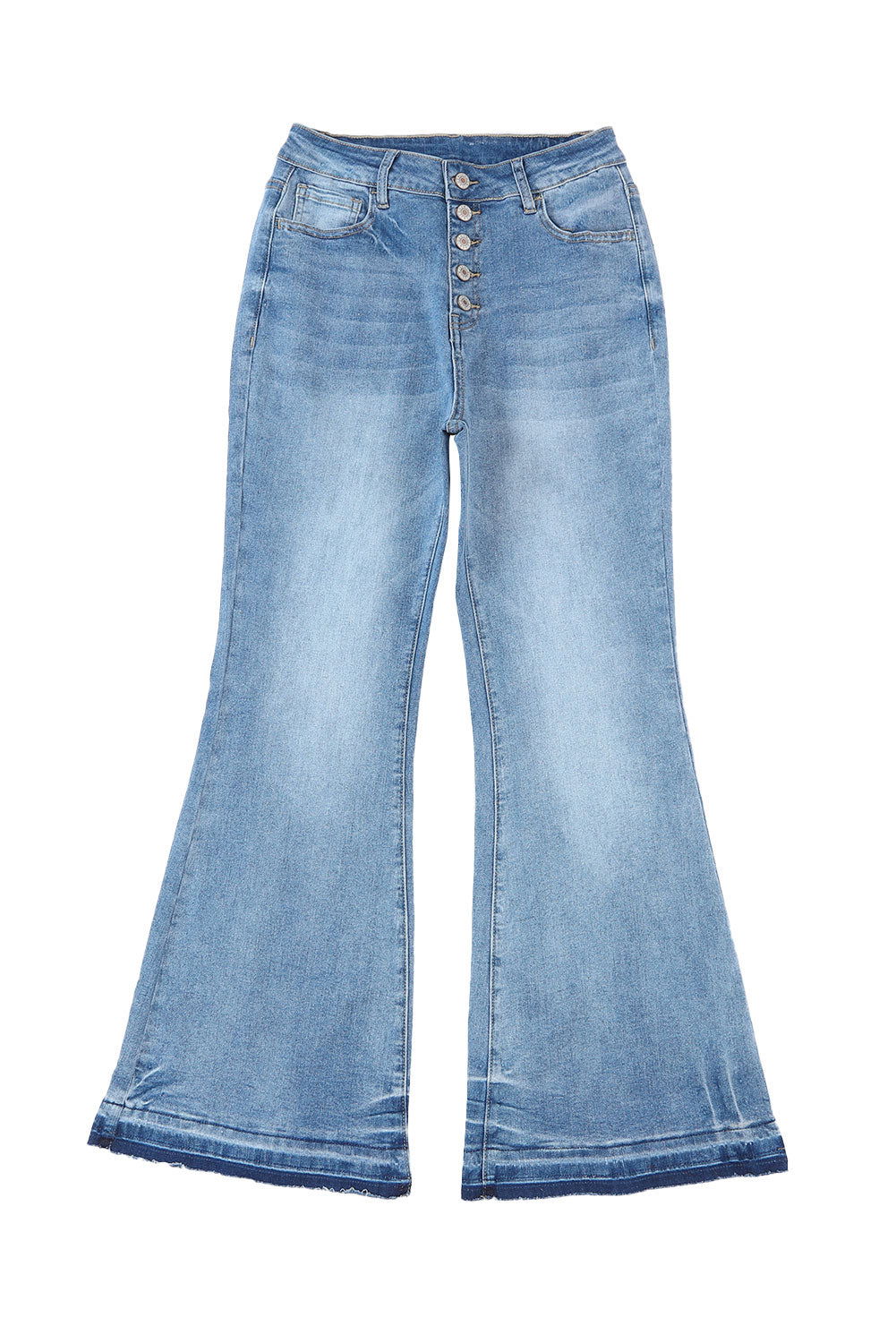 Blue Light Wash High Waisted Bell Bottom Jeans - Vesteeto