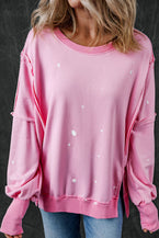 Bonbon Exposed Seam Patchwork Splatter Paint Baggy Sweatshirt - Vesteeto