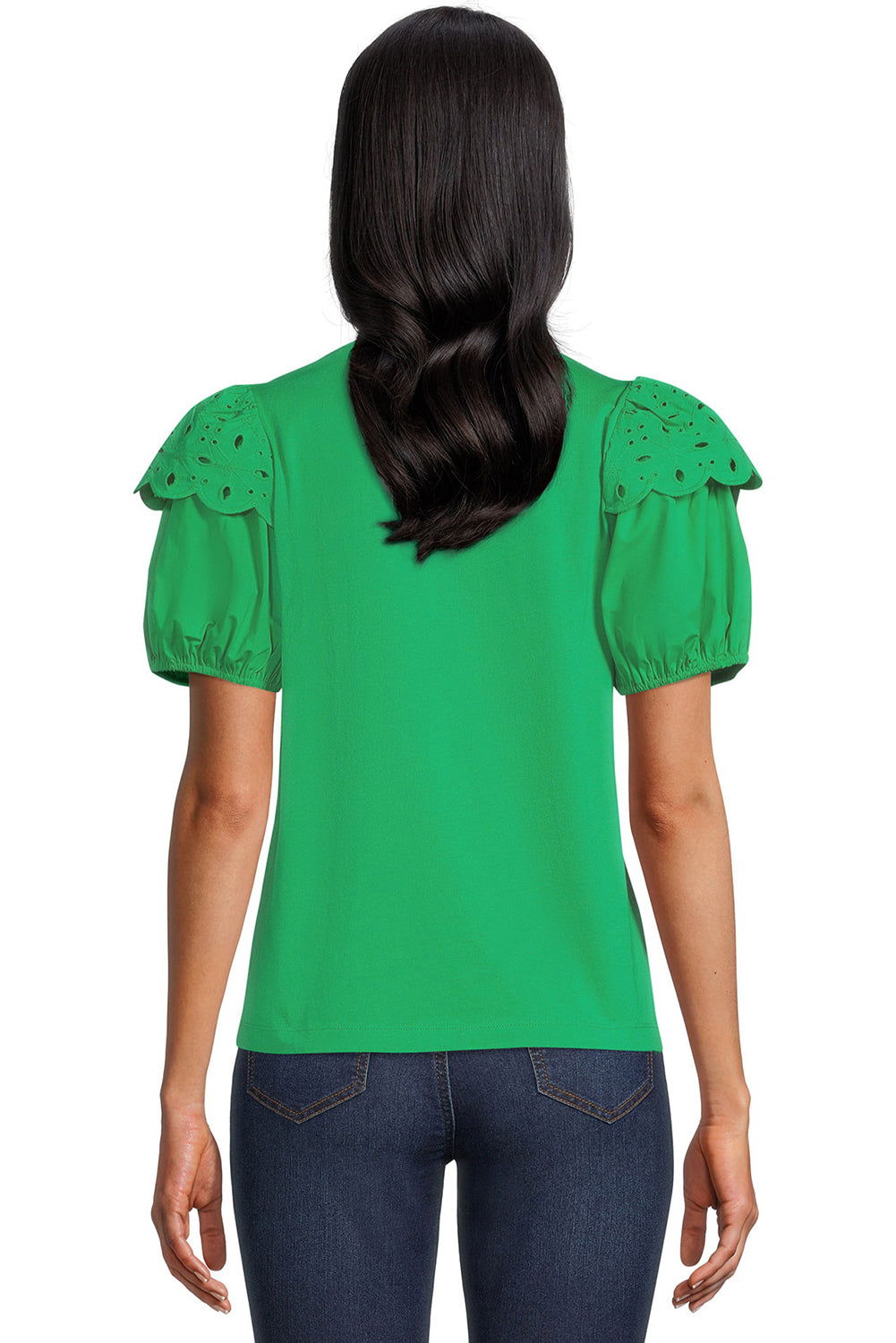 Bright Green Anglaise Embroidered Puff Sleeve Blouse - Vesteeto