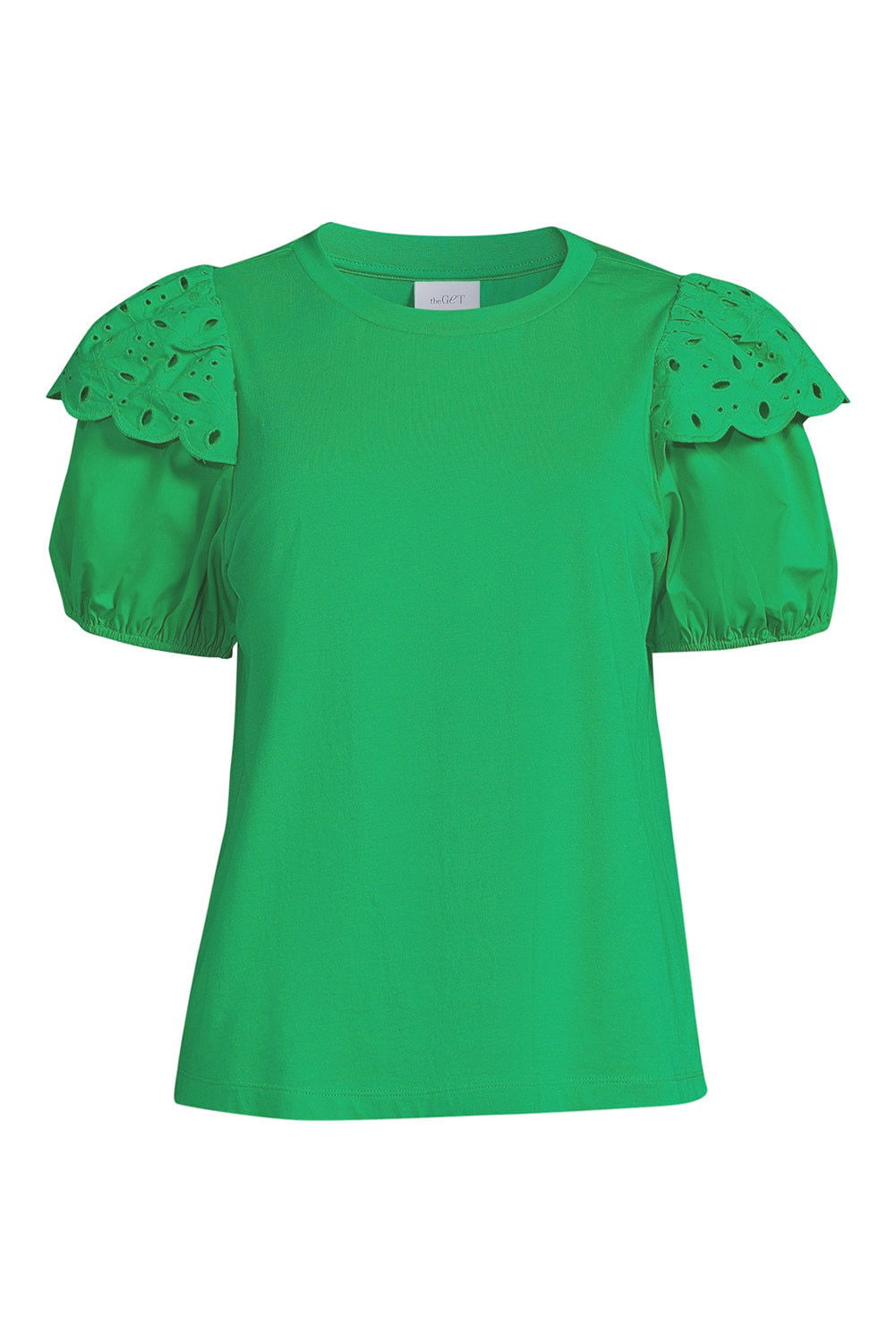 Bright Green Anglaise Embroidered Puff Sleeve Blouse - Vesteeto