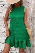 Bright Green Back Lace Up Ruffle Hem Sleeveless Short Dress - Vesteeto